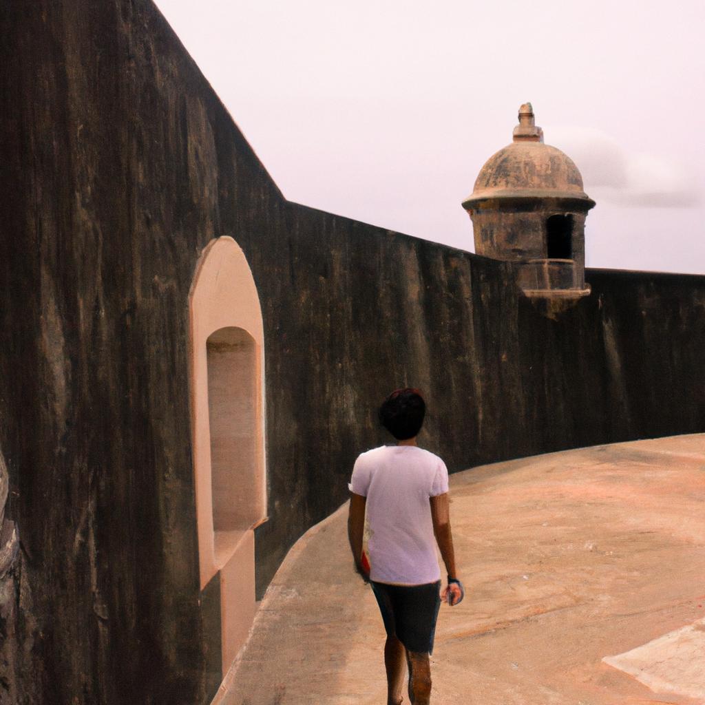 Person exploring Castillo San Cristobal